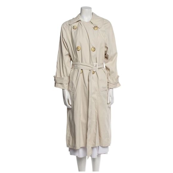 Vtg Christian Dior Women's Tan Beige Belted Double Breasted Trench